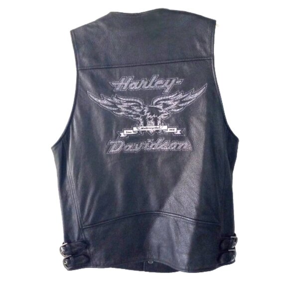 Authentic Harley-Davidson Mens Leather Vest Sz M Black Eagle Patch Thick Leather - Picture 12 of 13